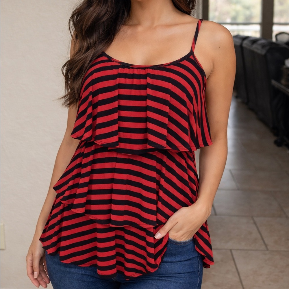 Va Va by Joy Han red and Black Striped Top. Size M. NWT